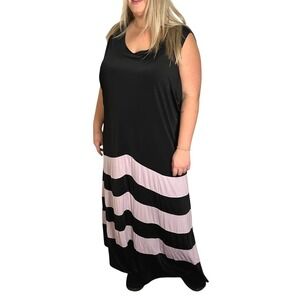 Dora Landa Women's Maxi Dress Black & Pink‎ Stretch Flowy Fit Boho Fairy 5X NWOT
